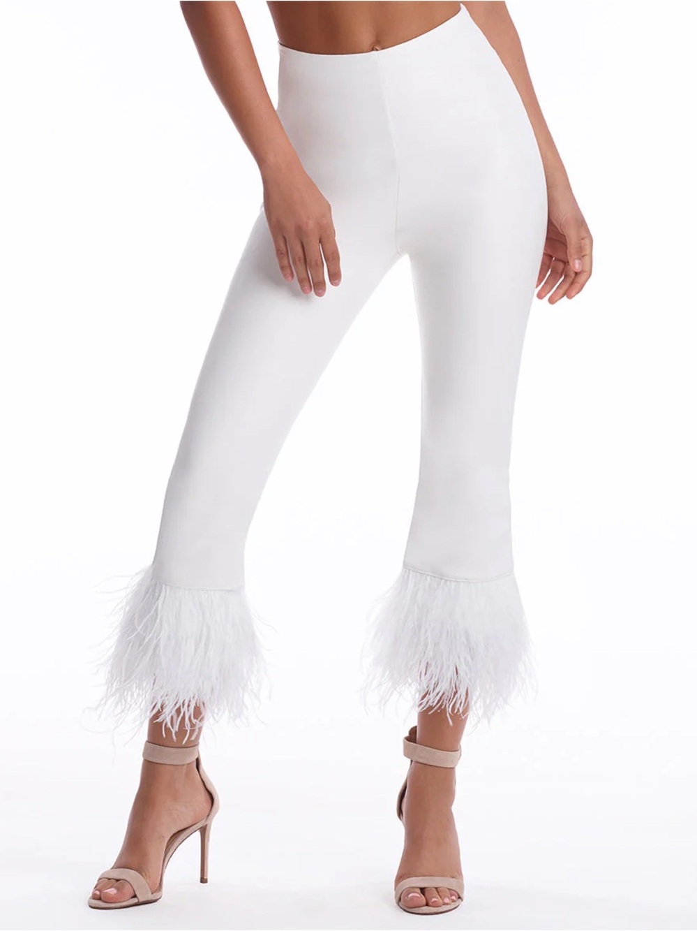 Commando Faux Leather White Feather-Hem Cropped Leggings